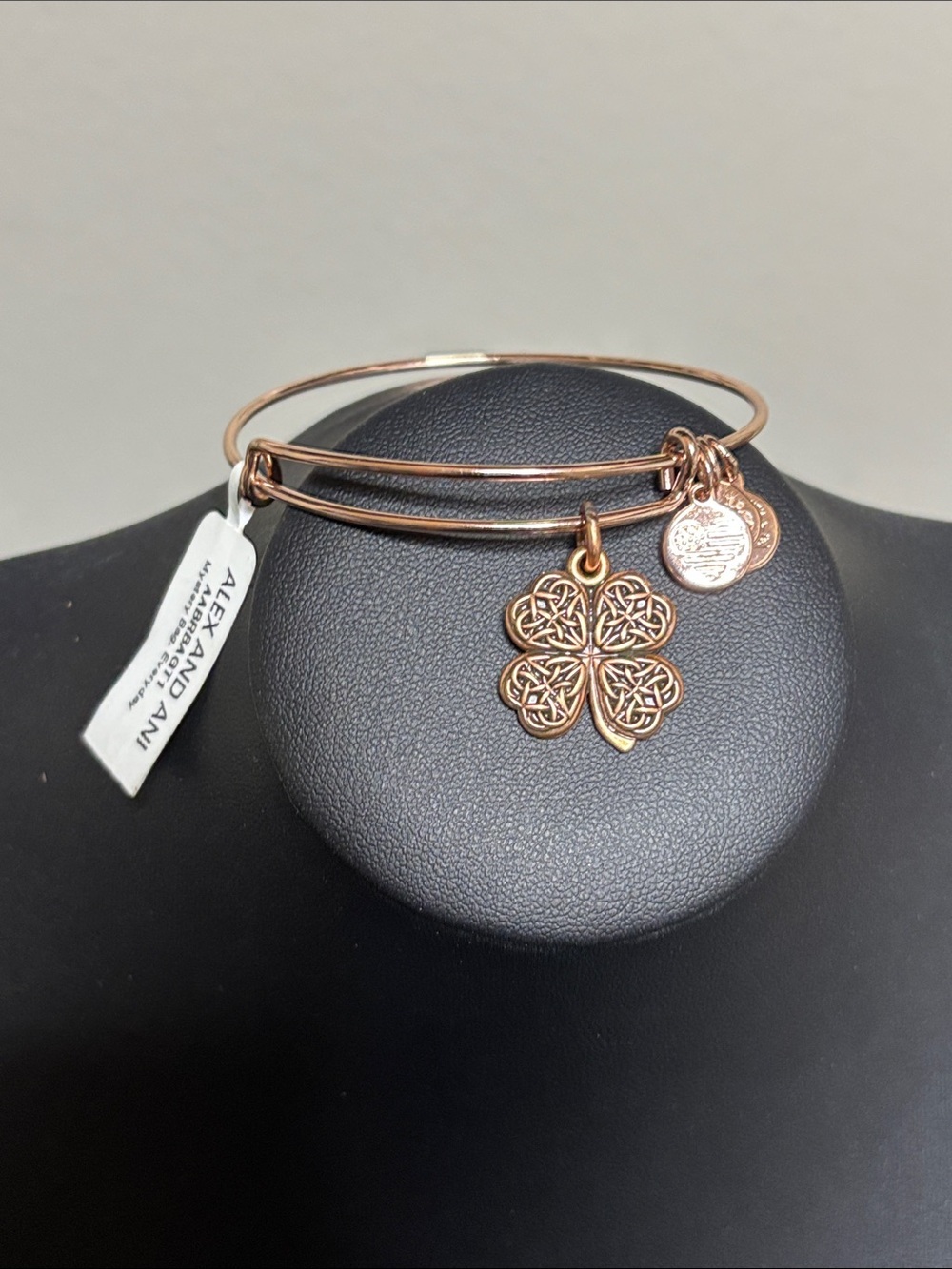 NWT Alex and Ani Rose Gold Filigree Four-Leaf Clover Charm Bangle Adjustable